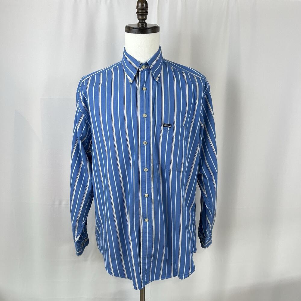 Faconnable Made in USA Vintage Bold Blue Stripe Button Down Sport Shirt Size L